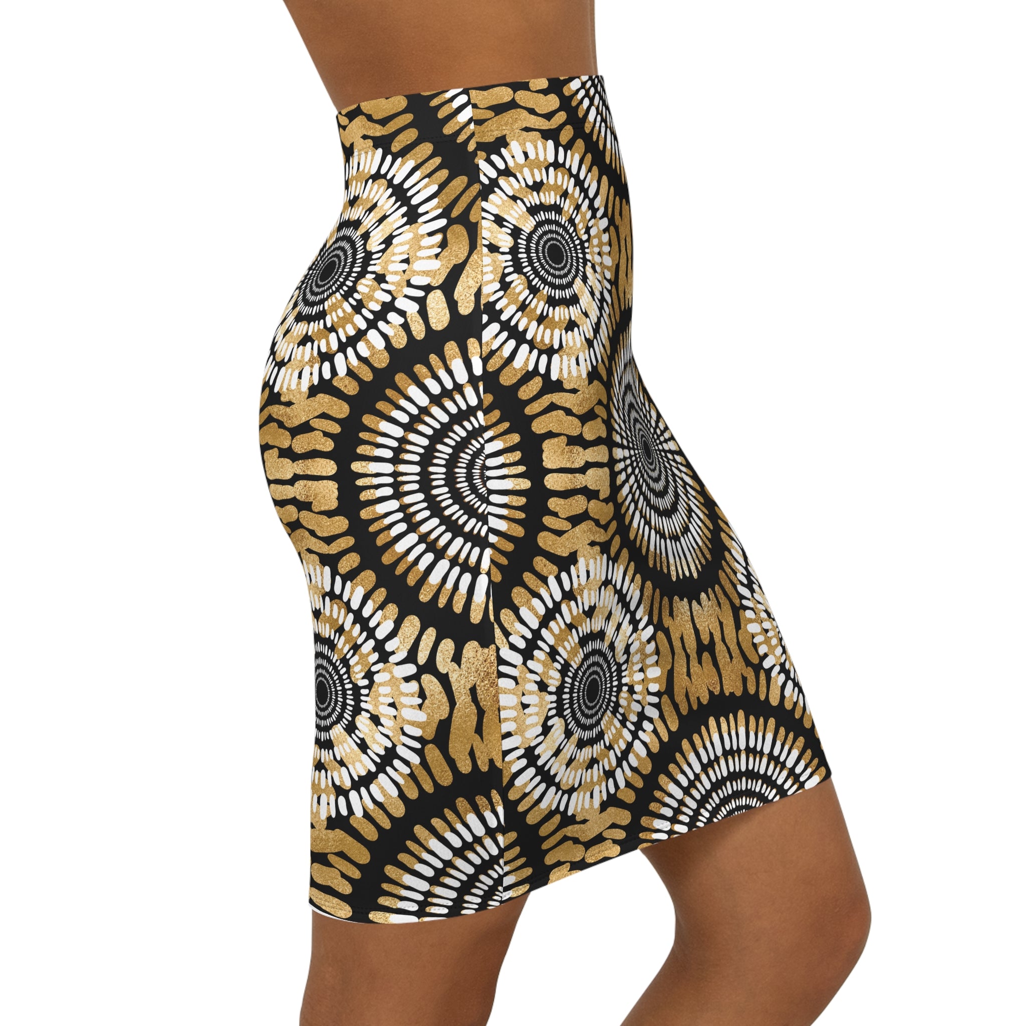 Chic Women's Mid-Waist Pencil Skirt with Bold Geometric Print